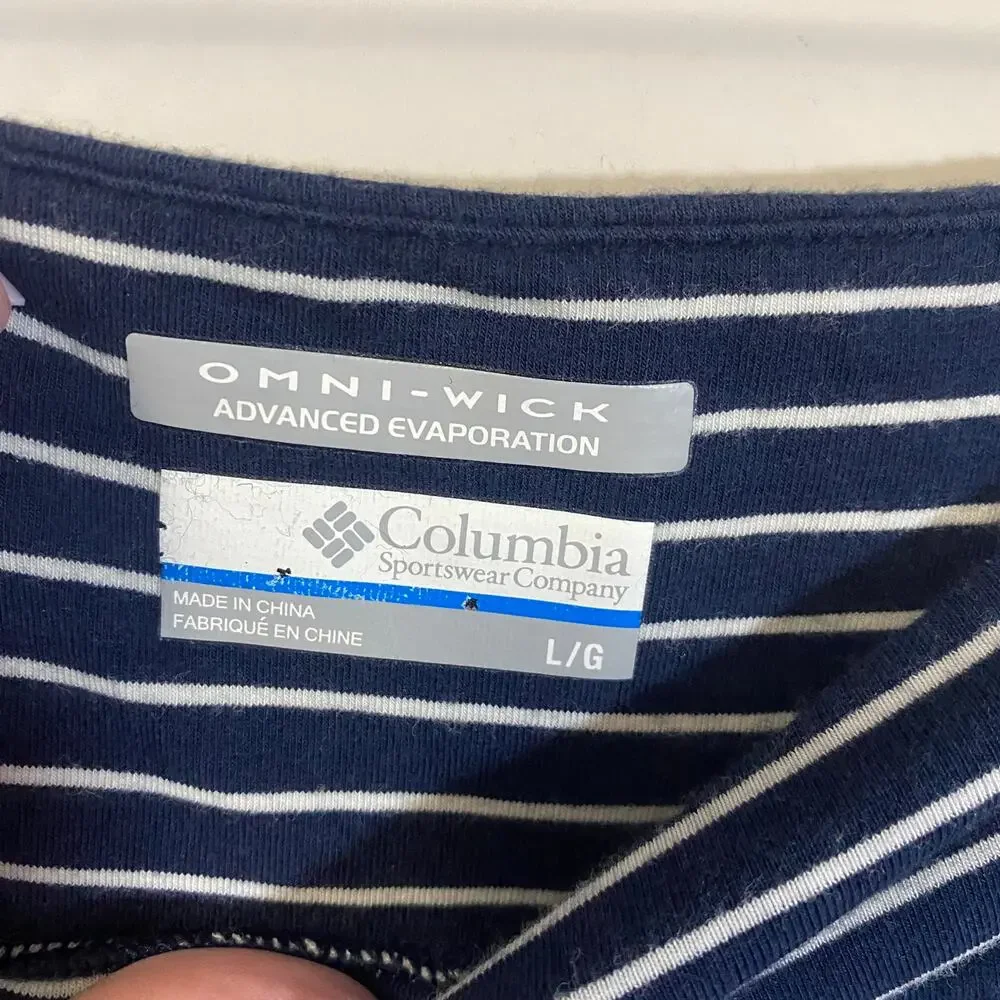 Columbia PFG Navy Blue & White Striped Pull On Knee Length Skirt Omni Wick Sz L